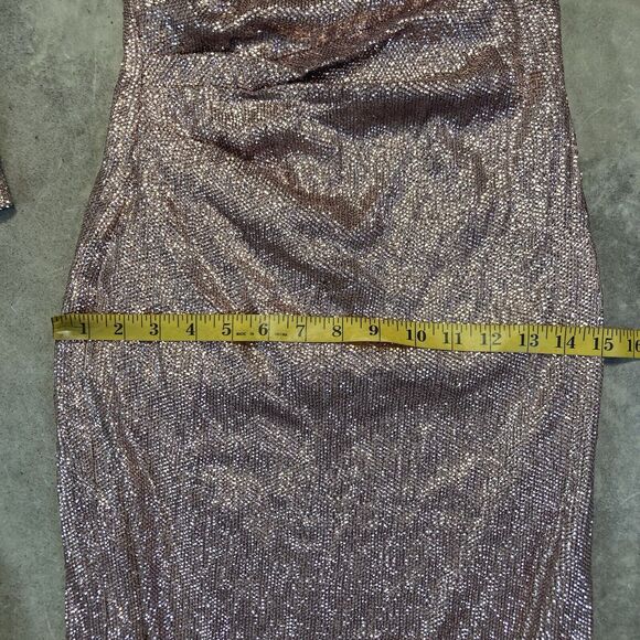 Rachel Zoe Dress Womens 2 Sequin Bellini Pink Long Sleeve Maxi Side Slit Evening - Picture 4 of 14